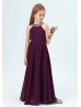 Beaded Halter Purple Chiffon Junior Bridesmaid Dress